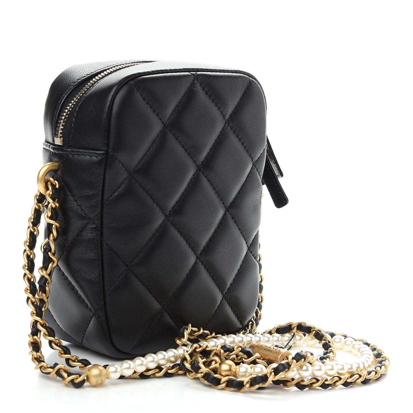 Lambskin Quilted Vertical My Perfect Camera Case Black