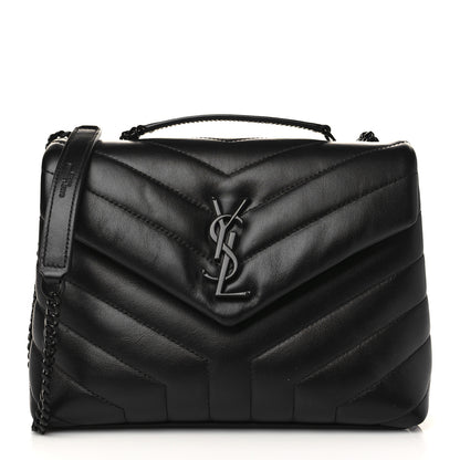 Saint Laurent Calfskin Y Quilted Monogram Monochrome Small Loulou Chain Satchel Black 1 of 9