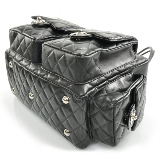 Calfskin Quilted Large Cambon Multipocket Reporter Black White