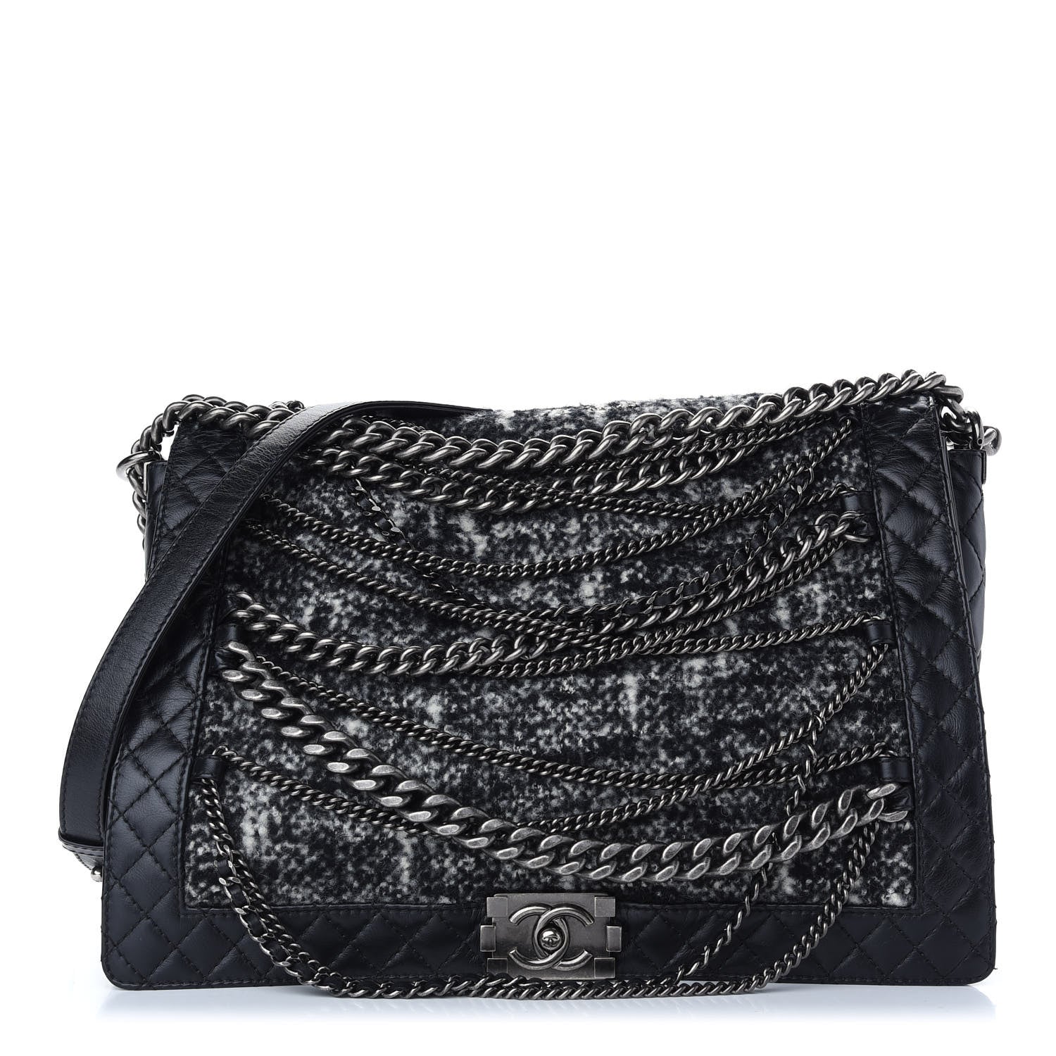 Chanel Calfskin Tweed Enchained XL Boy Flap Black 1 of 10
