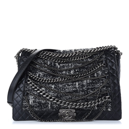 Chanel Calfskin Tweed Enchained XL Boy Flap Black 1 of 10
