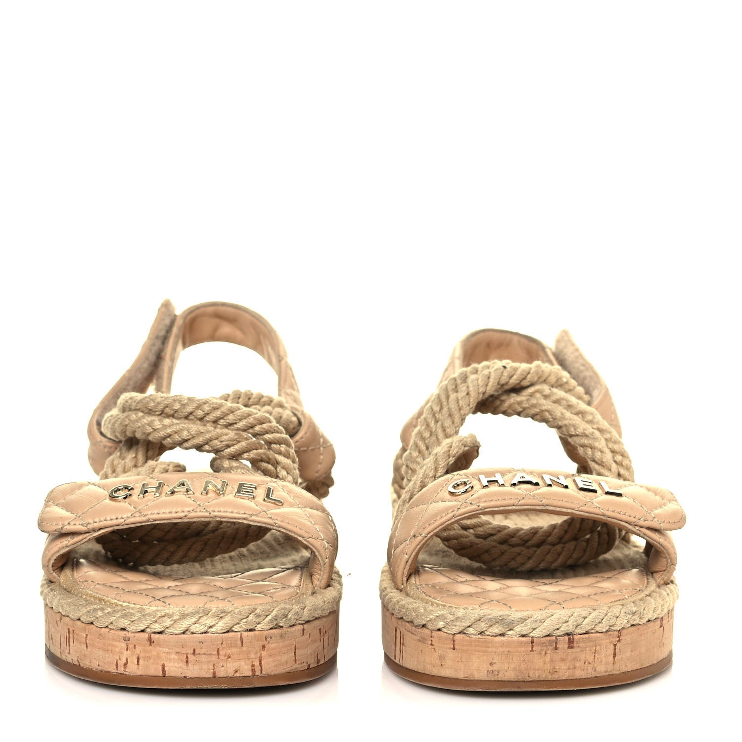 Chanel Cord Lambskin Quilted Logo Sandals 38 Beige 2 of 10
