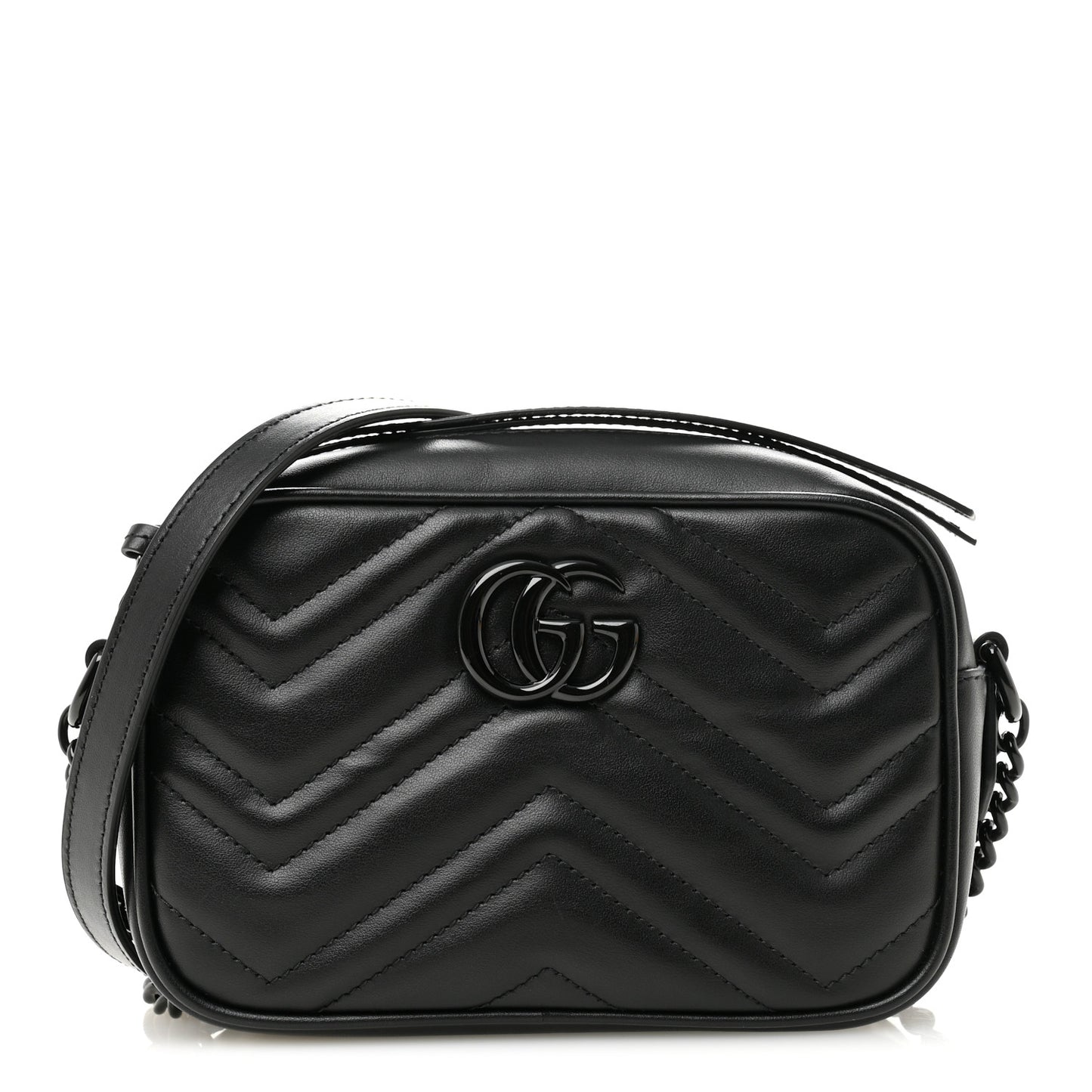 Calfskin Matelasse Monochrome Mini GG Marmont Chain Shoulder Bag Black