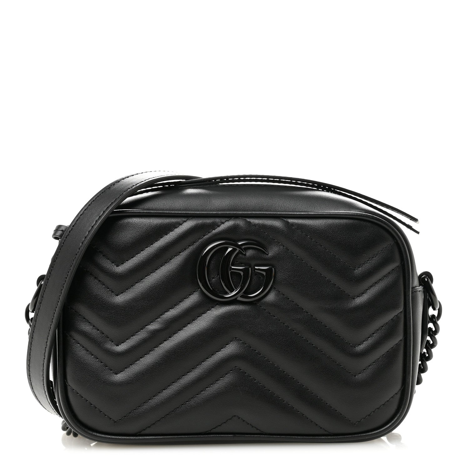 Gucci Calfskin Matelasse Monochrome Mini GG Marmont Chain Shoulder Bag Black 1 of 10