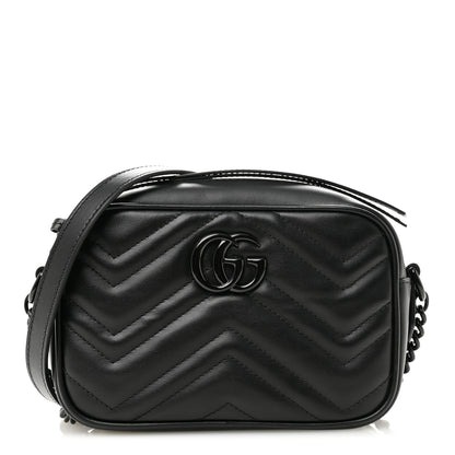 Gucci Calfskin Matelasse Monochrome Mini GG Marmont Chain Shoulder Bag Black 1 of 10