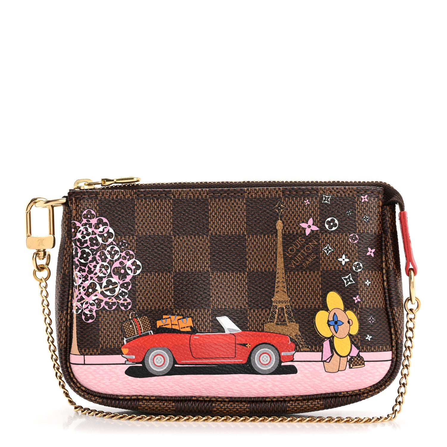 Louis Vuitton Damier Ebene 2019 Christmas Animation Mini Pochette Accessories Red 1 of 10