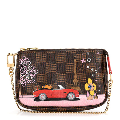 Louis Vuitton Damier Ebene 2019 Christmas Animation Mini Pochette Accessories Red 1 of 10