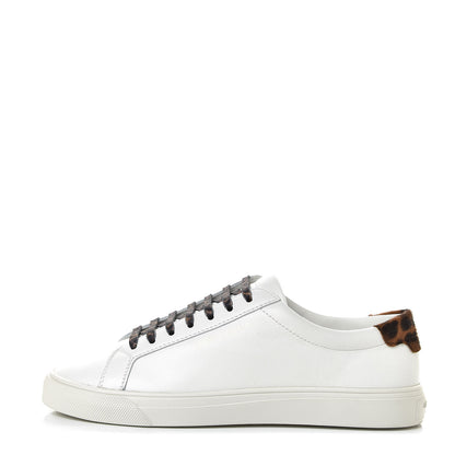 Saint Laurent Calfskin Leopard Print Andy Low Top Sneakers 36.5 White 1 of 9