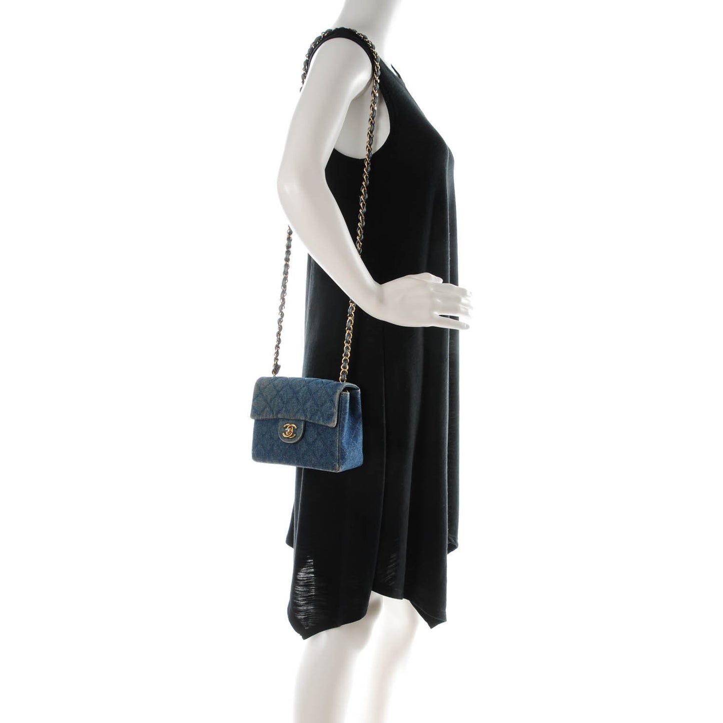 Denim Quilted Mini Square Flap Blue