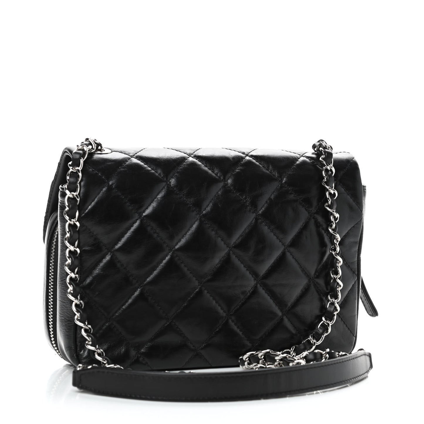 Aged Calfskin Quilted Express Zip Around Flap Black