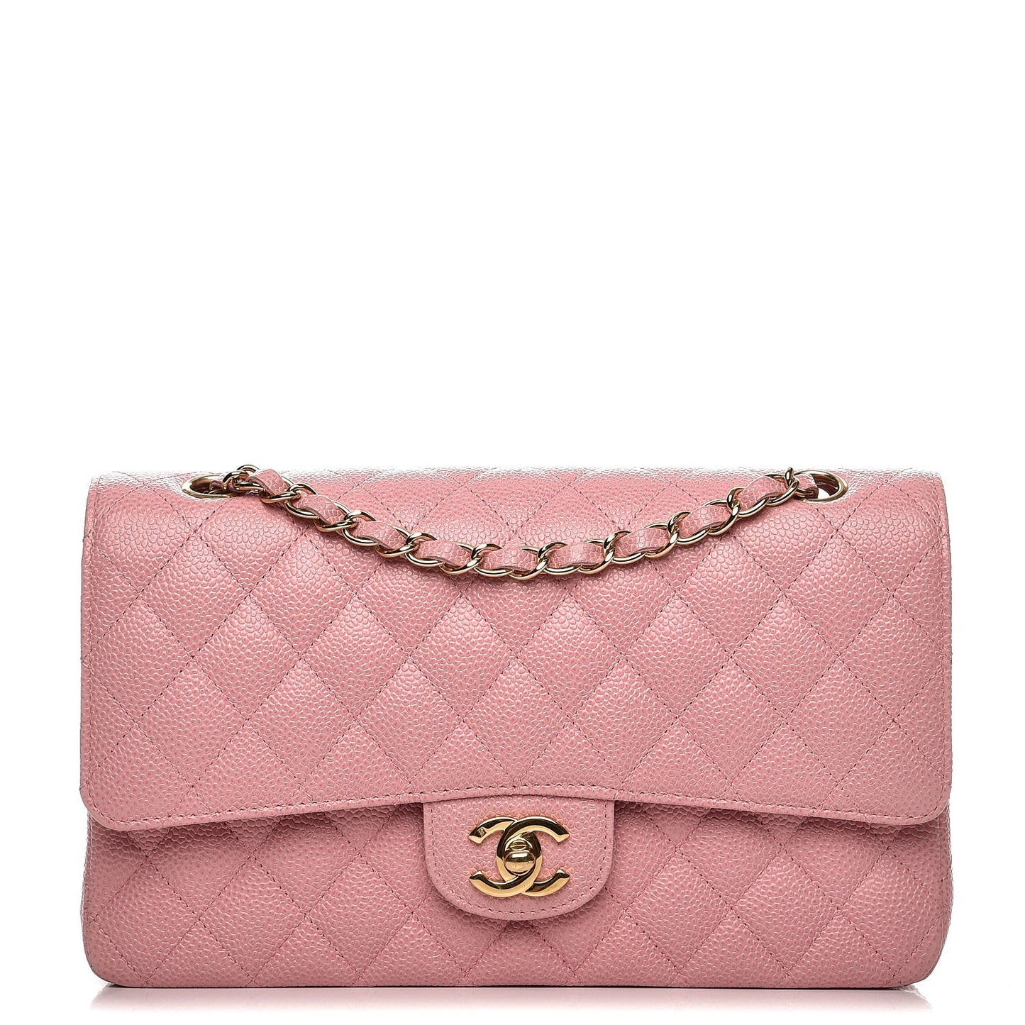 Caviar Quilted Medium Double Flap Pink