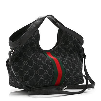 Gucci Denim GG Monogram Web Small Giglio Tote Black Ivory 4 of 10