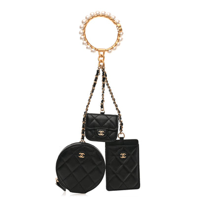Chanel Pearl Lambskin Pearl Crown CC Wristlet Multi Pouches Black 1 of 11