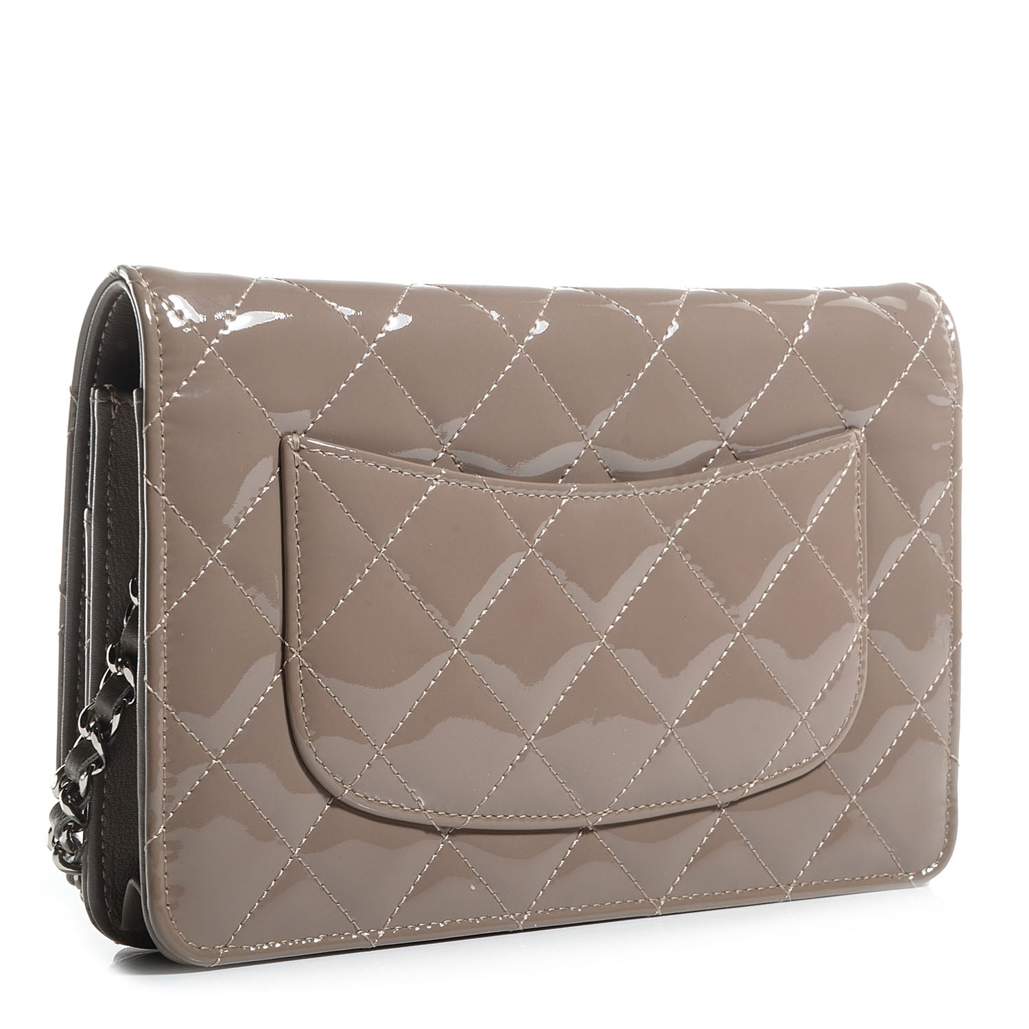 Chanel Patent Quilted Wallet On Chain WOC Grey 3 of 9