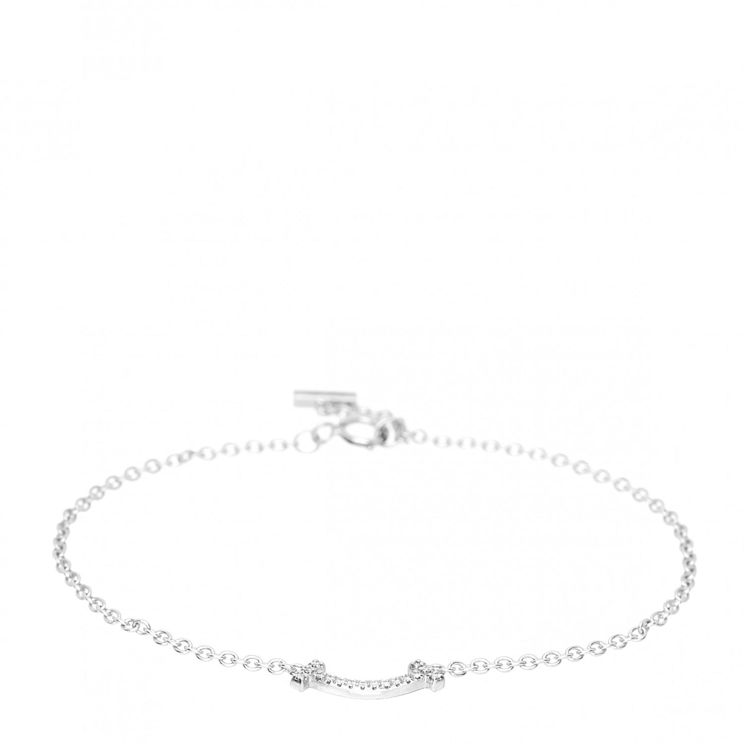 18K White Gold Diamond Mini T Smile Bracelet