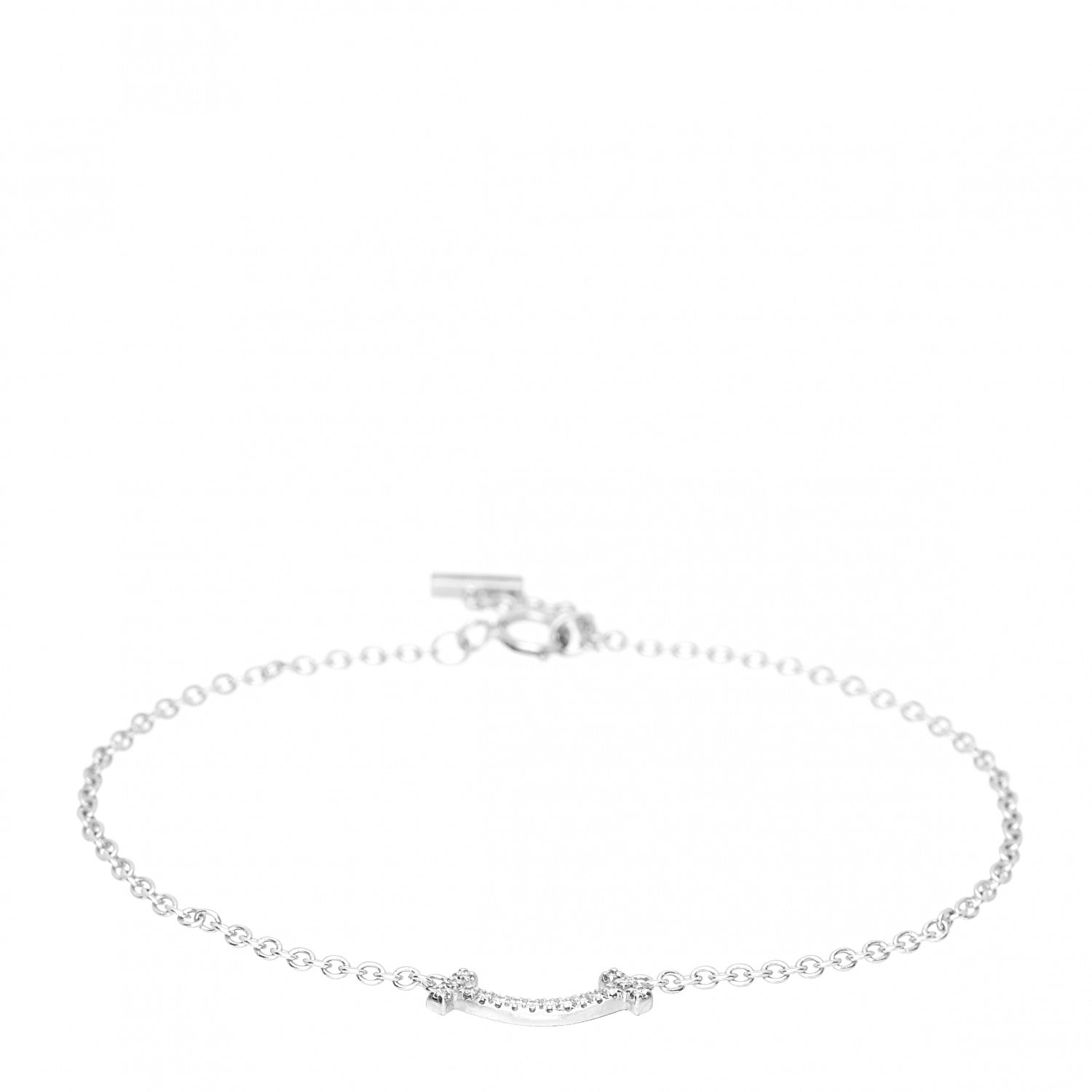 Tiffany 18K White Gold Diamond Mini T Smile Bracelet 1 of 4