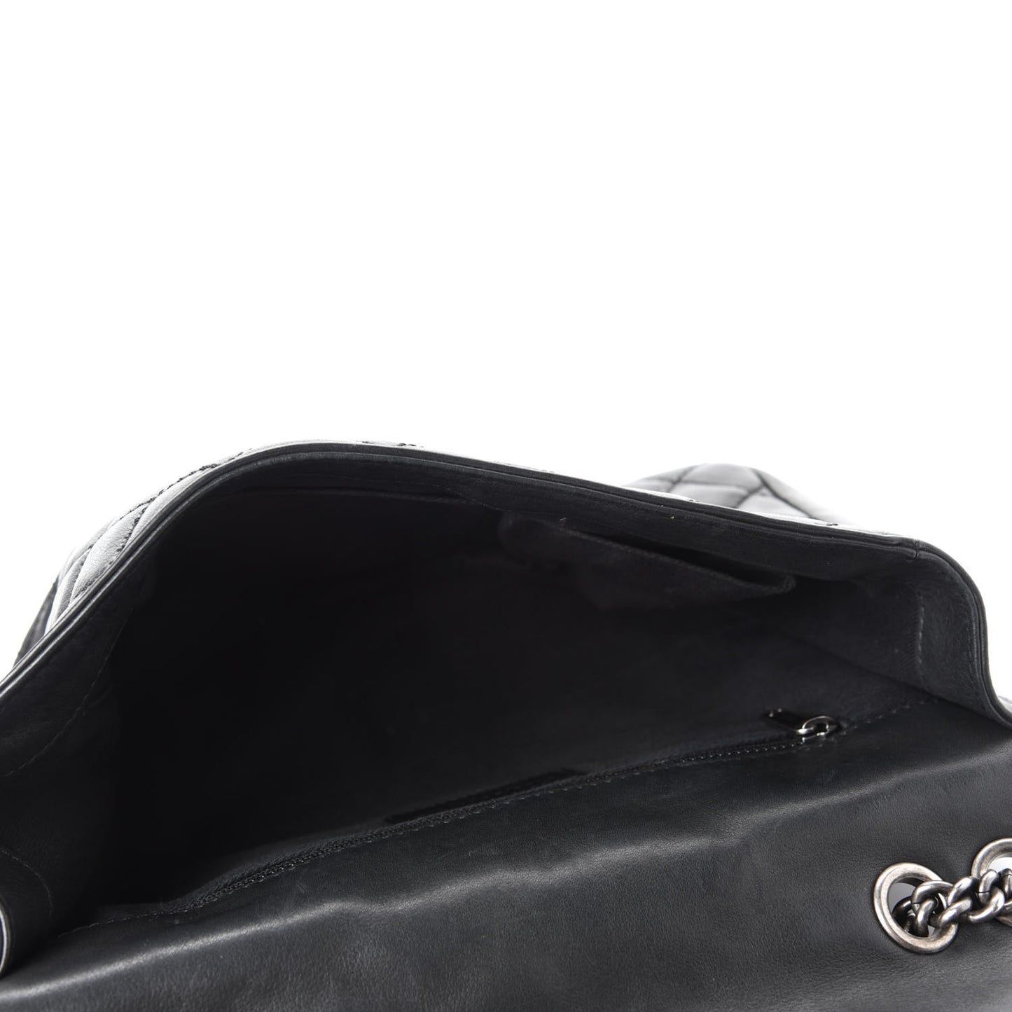 Calfskin Stitched Quilted Flap Black