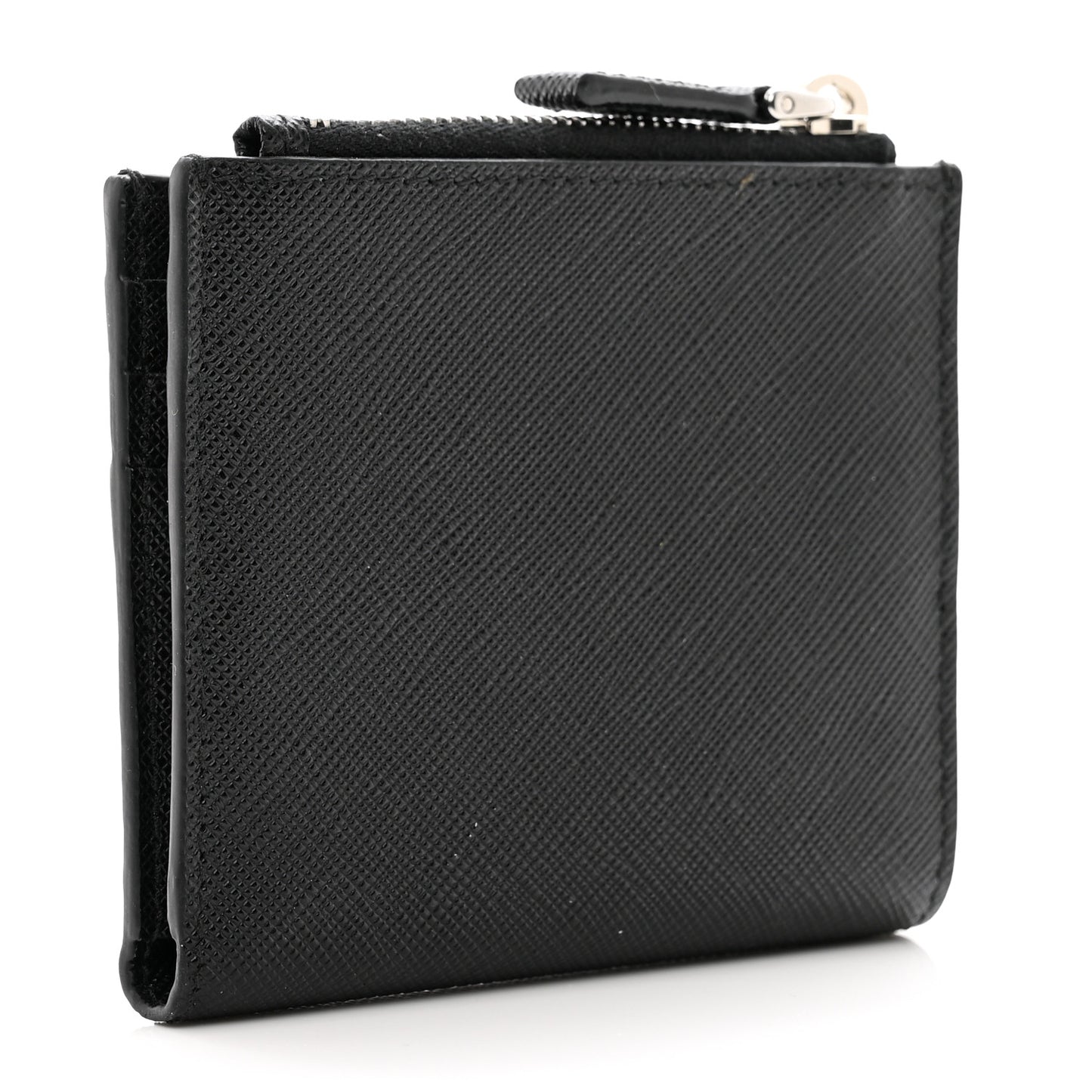 Saffiano Metal Card Holder Compact Wallet Black