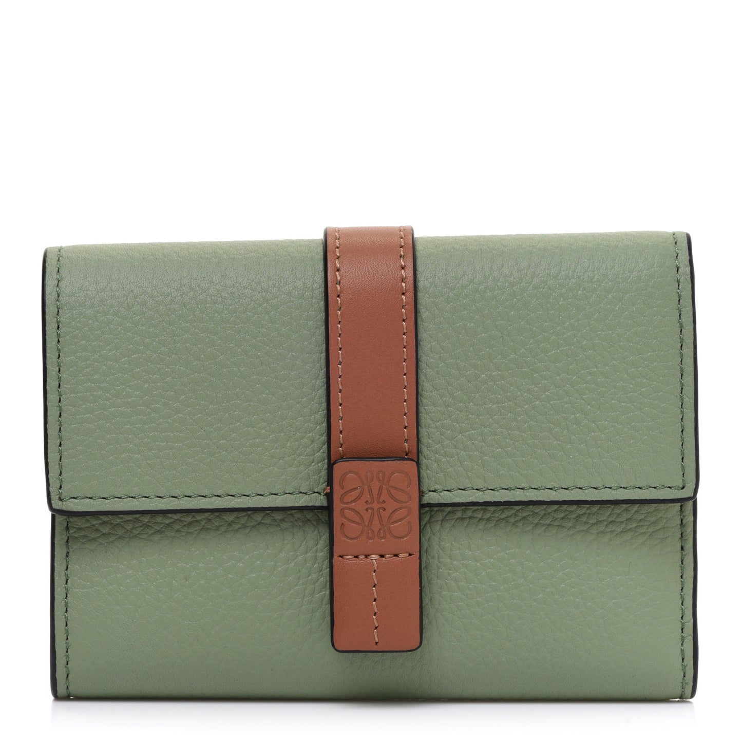 Grained Calfskin Small Vertical Wallet Rosemary Tan