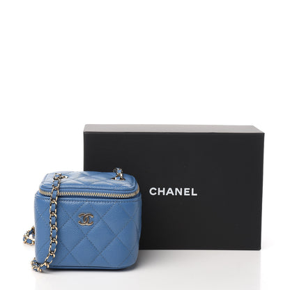 Chanel Caviar Quilted Mini Vanity Case With Chain Blue 9 of 9