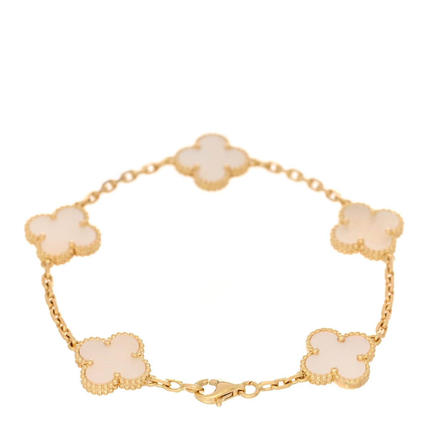 18K Yellow Gold Mother of Pearl 5 Motifs Vintage Alhambra Bracelet