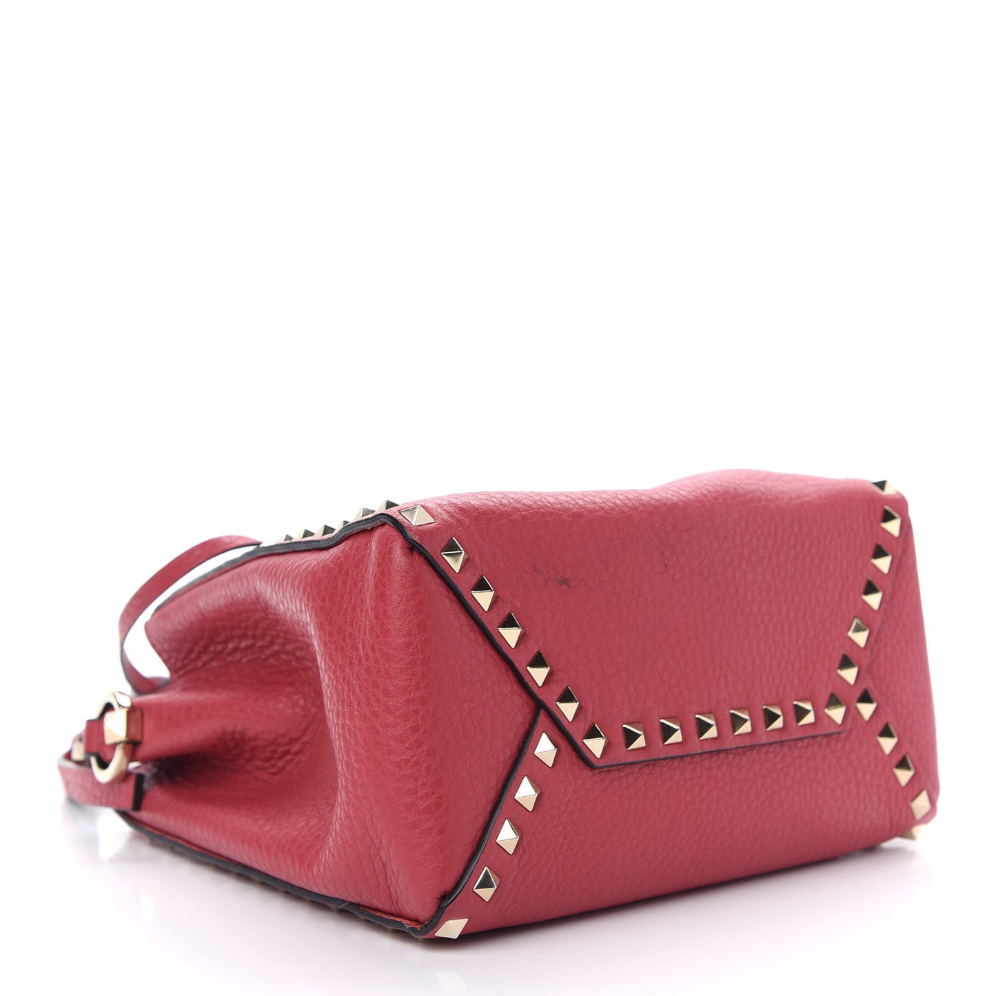 Grained Calfskin Rockstud Bucket Bag Red