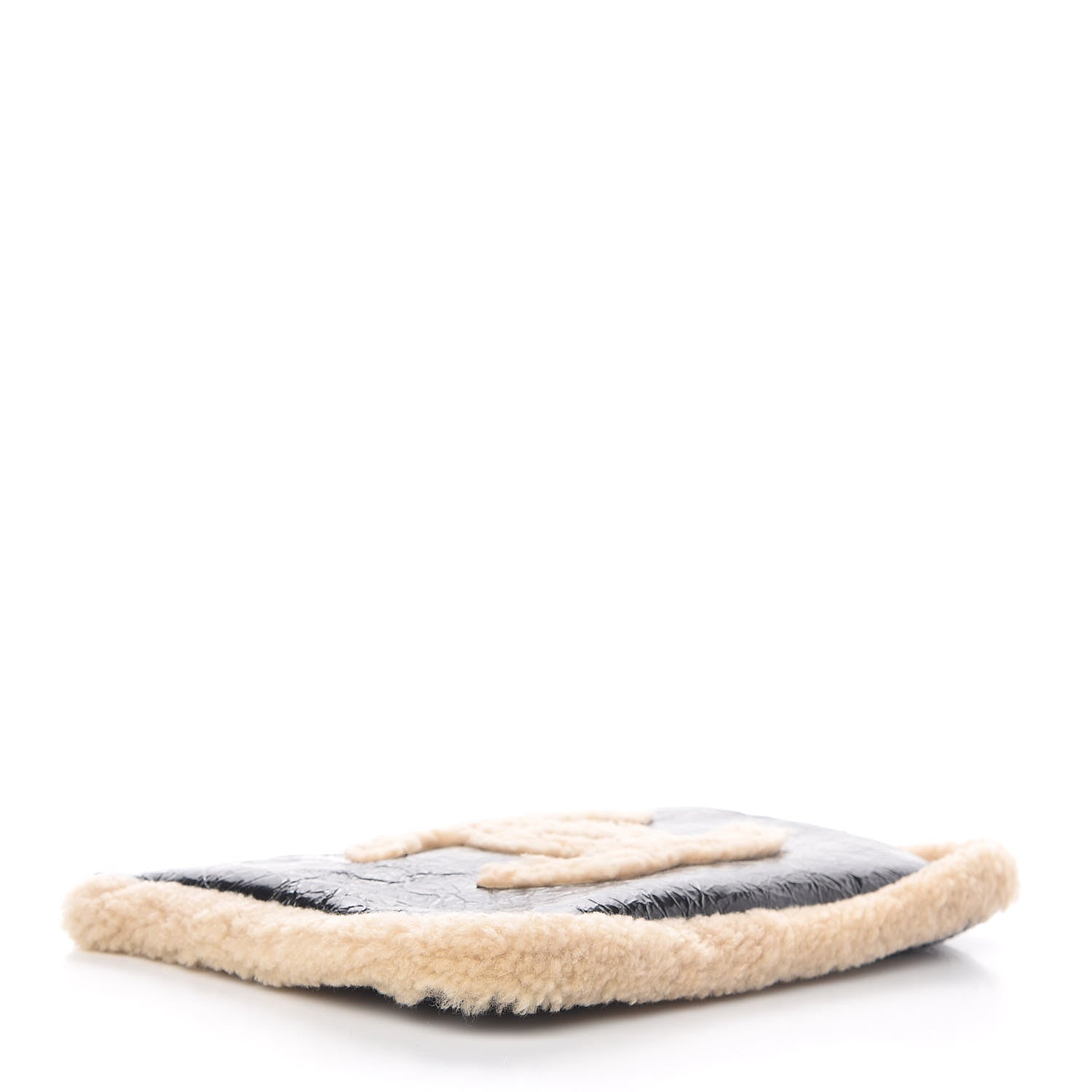 Chanel Shiny Crumpled Sheepskin Shearling Medium Cosmetic Case Black Beige 4 of 9