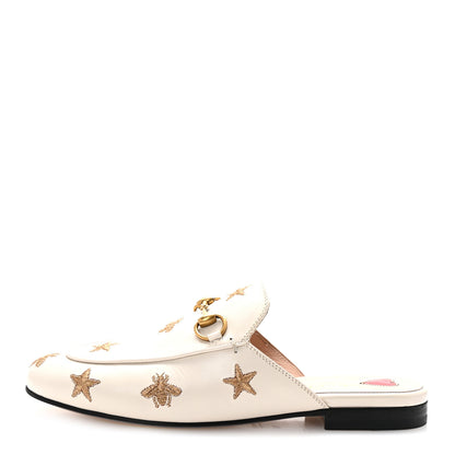 Gucci Goatskin Bee Star Embroidered Womens Princetown Slippers 36 Mystic White 1 of 10