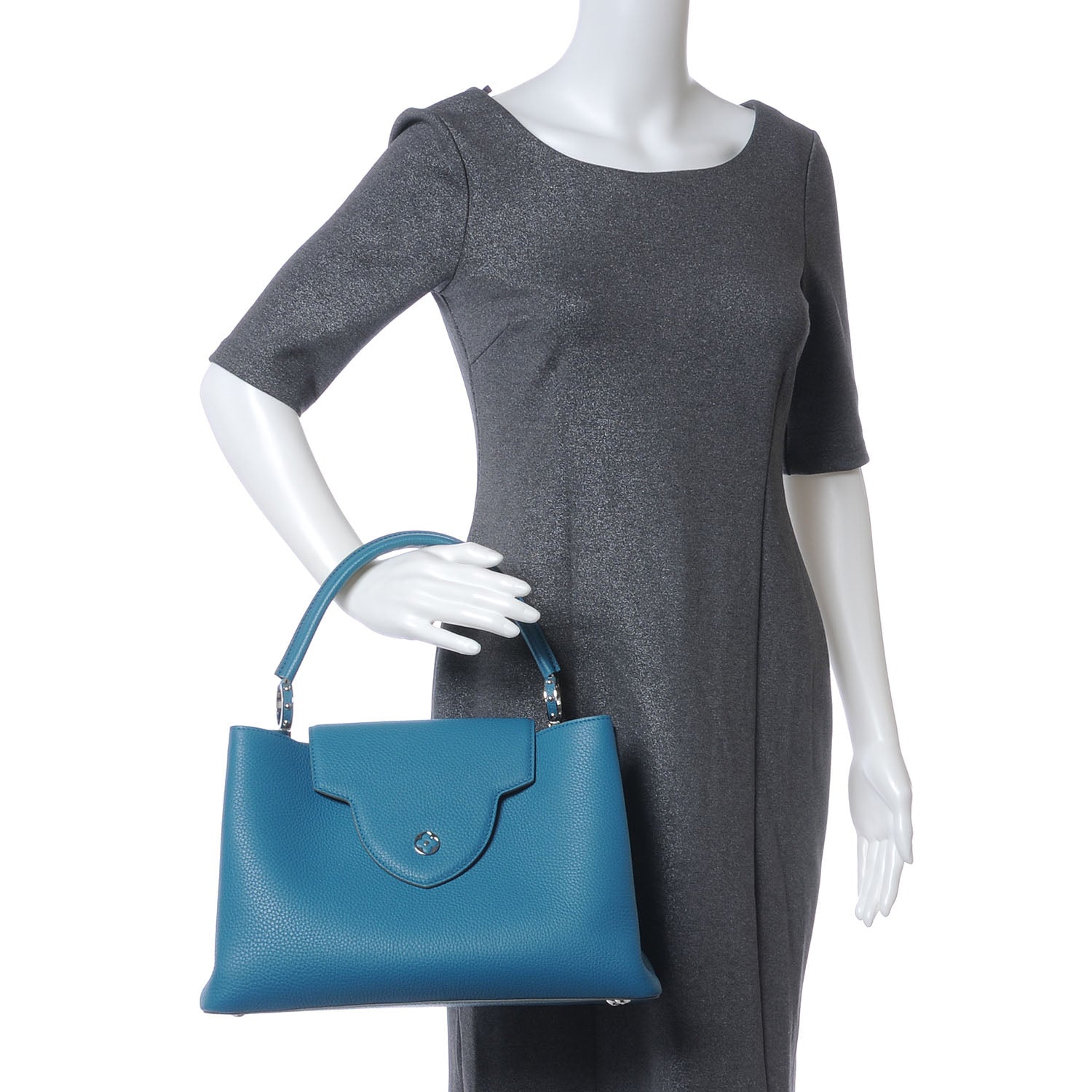 Louis Vuitton Taurillon Capucines MM Bleu Canard 4 of 11