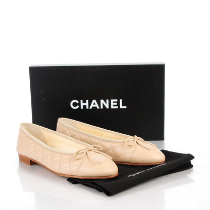 Chanel Calfskin Quilted CC Ballerina Flats 36.5 Beige 8 of 8