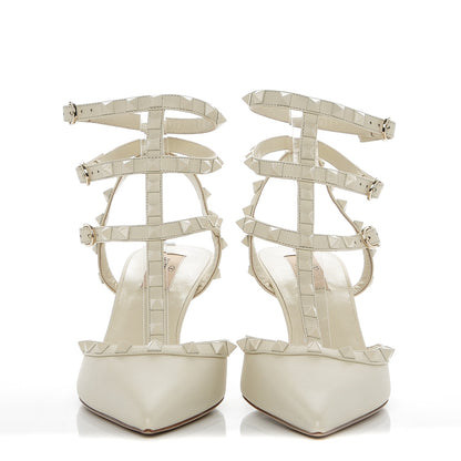 Valentino Garavani Calfskin Lacquered Monochrome Rockstud Ankle Strap 65mm Pumps 41 Ivory 2 of 8