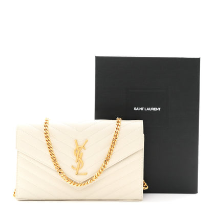 Saint Laurent Grain De Poudre Matelasse Chevron Monogram Chain Wallet Crema Soft 11 of 11