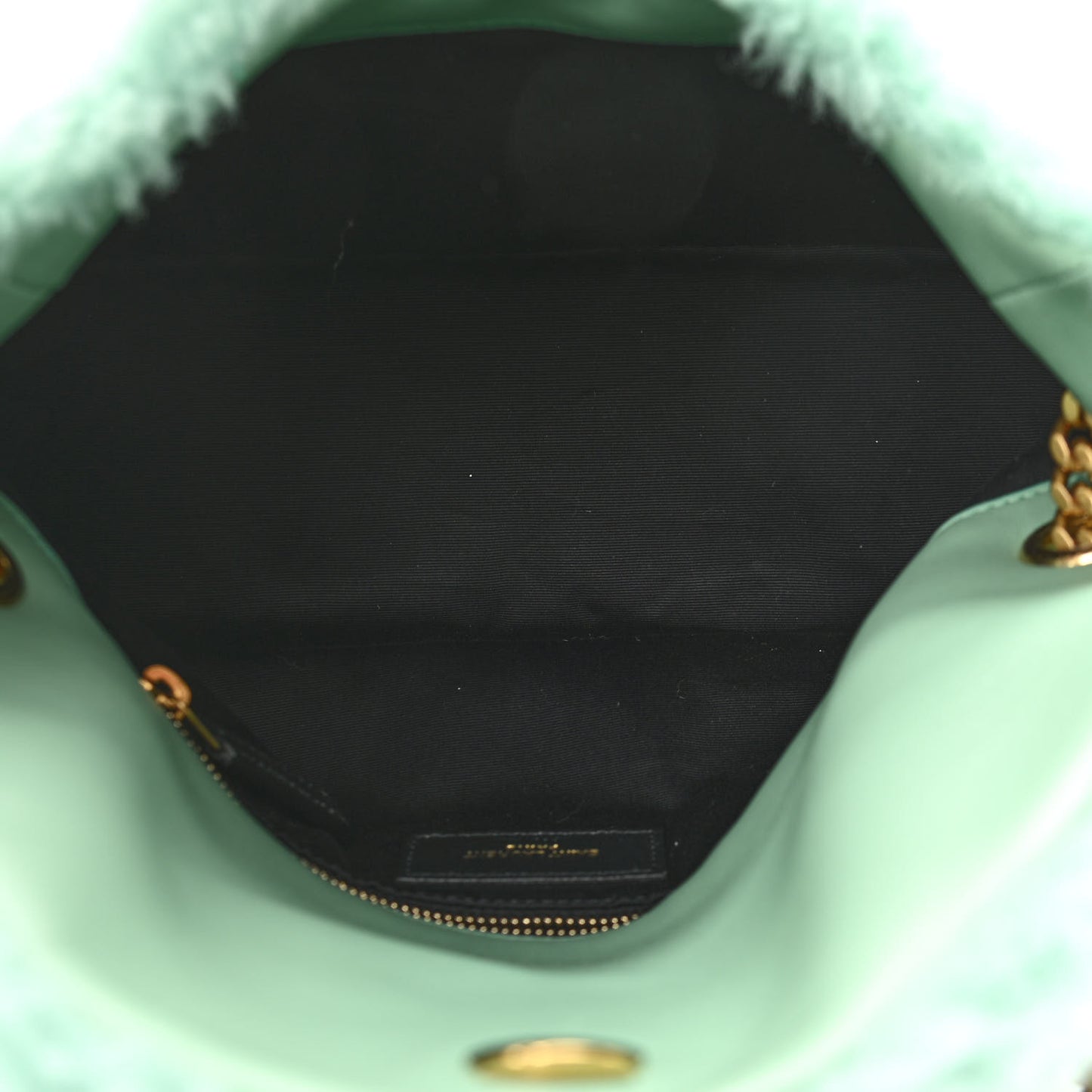 Merino Shearling Lambskin Quilted Small Loulou Puffer Monogram Chain Satchel Iced Mint