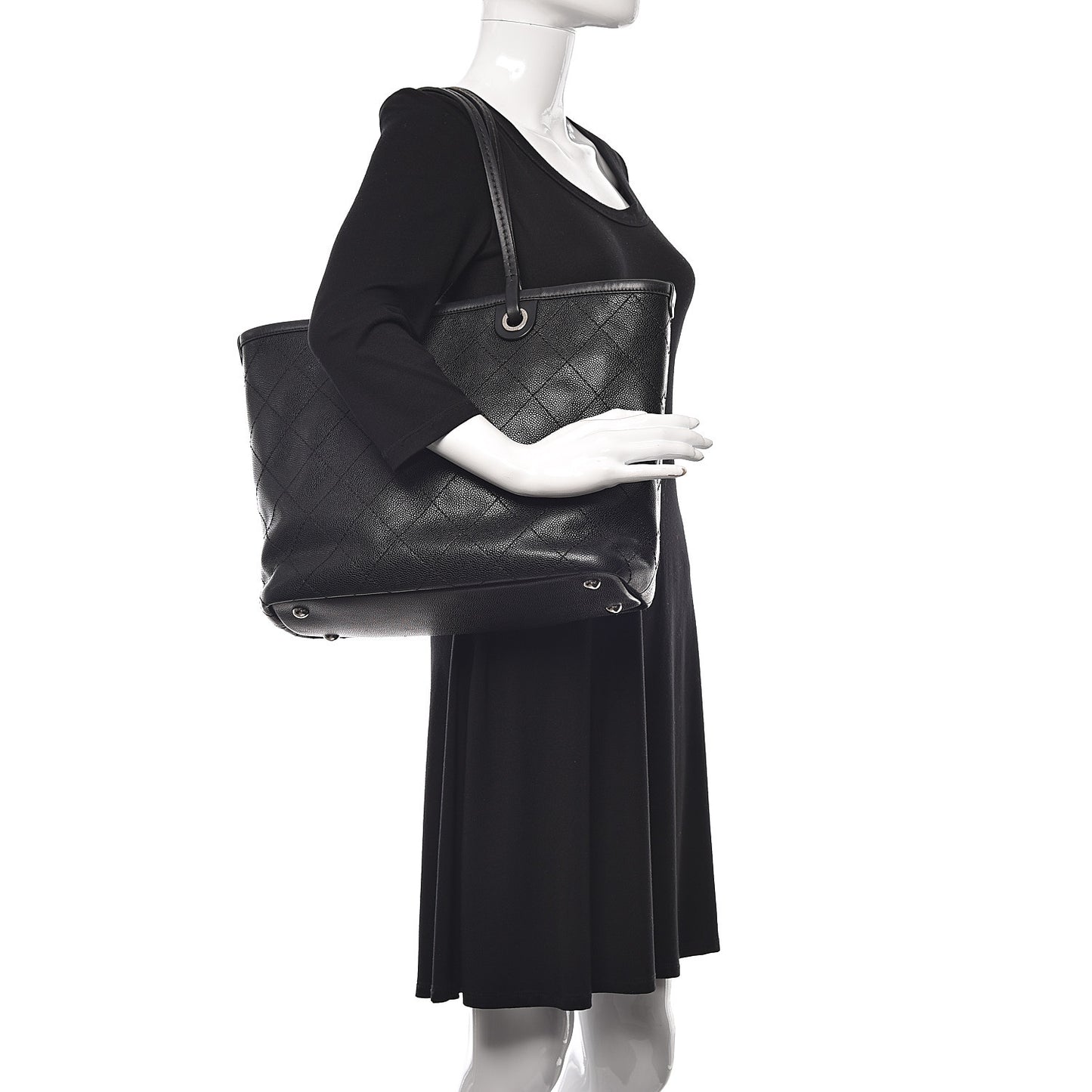 Grained Calfskin Shopping Fever Tote Black