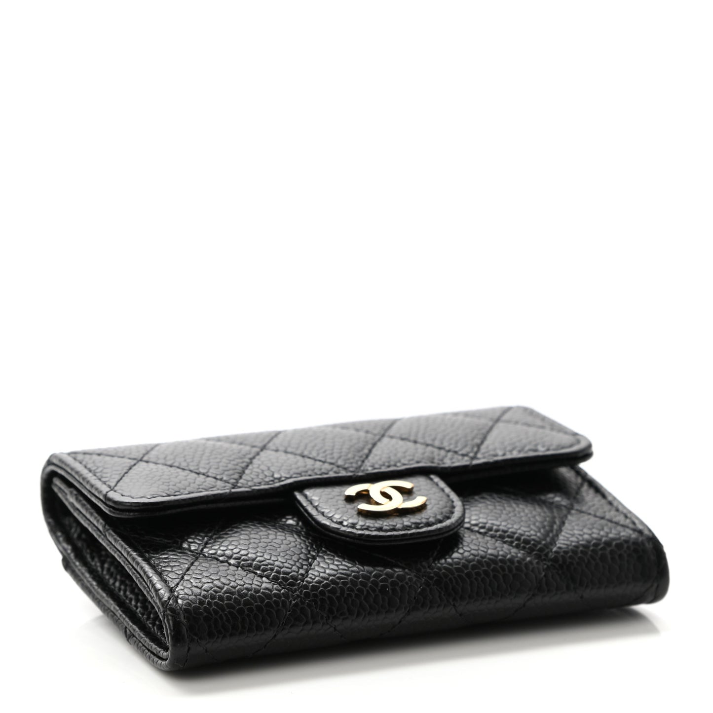 Caviar Quilted Flap Card Holder Wallet Black