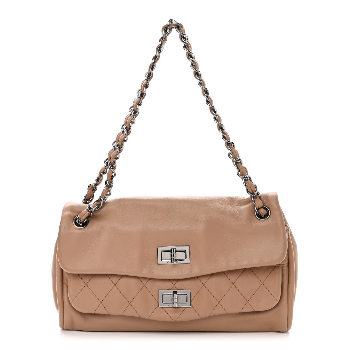 Lambskin Quilted Large Mademoiselle Double Flap Light Brown