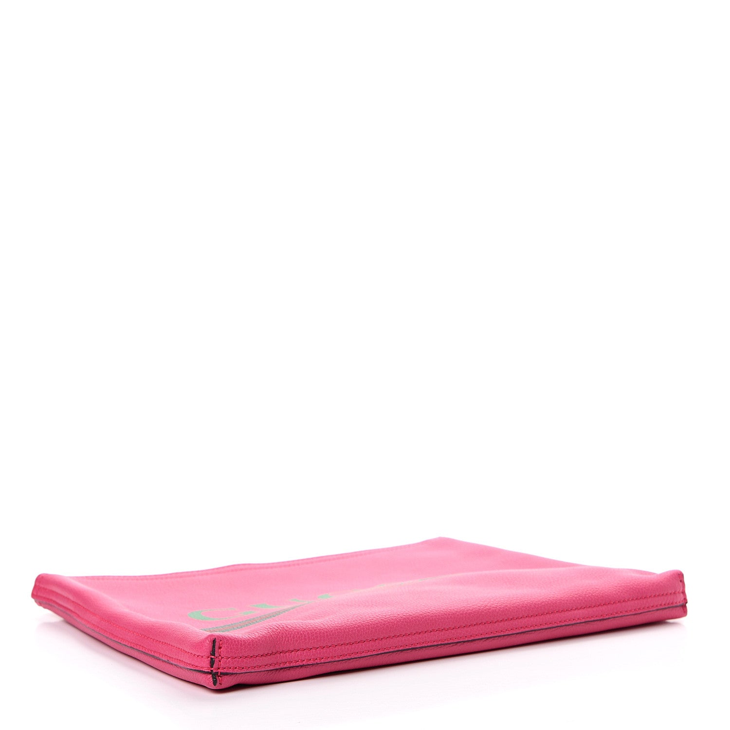Gucci Pebbled Calfskin Medium Logo Portfolio Clutch Box Pink Green 3 of 6