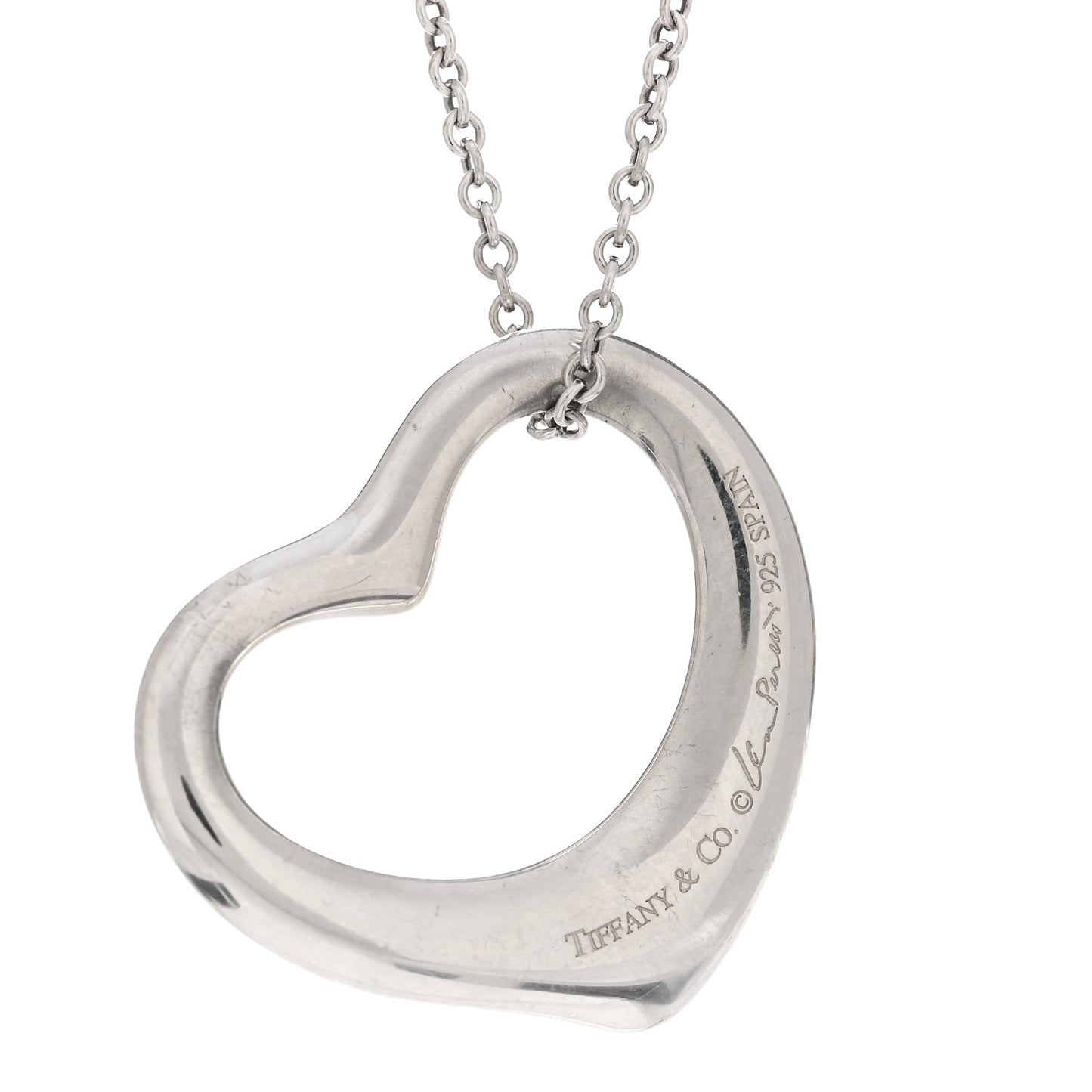 Sterling Silver 27mm Elsa Peretti Open Heart Pendant Necklace