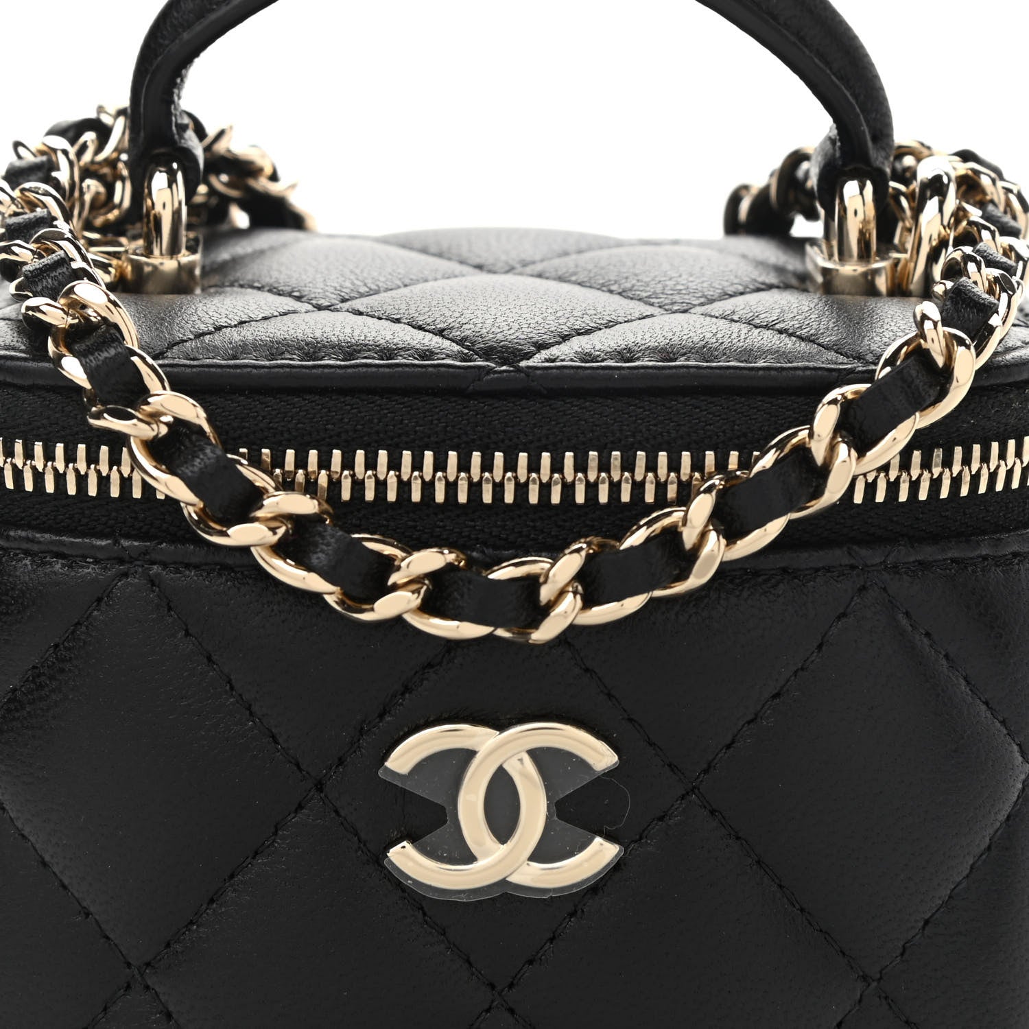 Chanel Lambskin Quilted Top Handle Mini Vanity Case With Chain Black 8 of 11