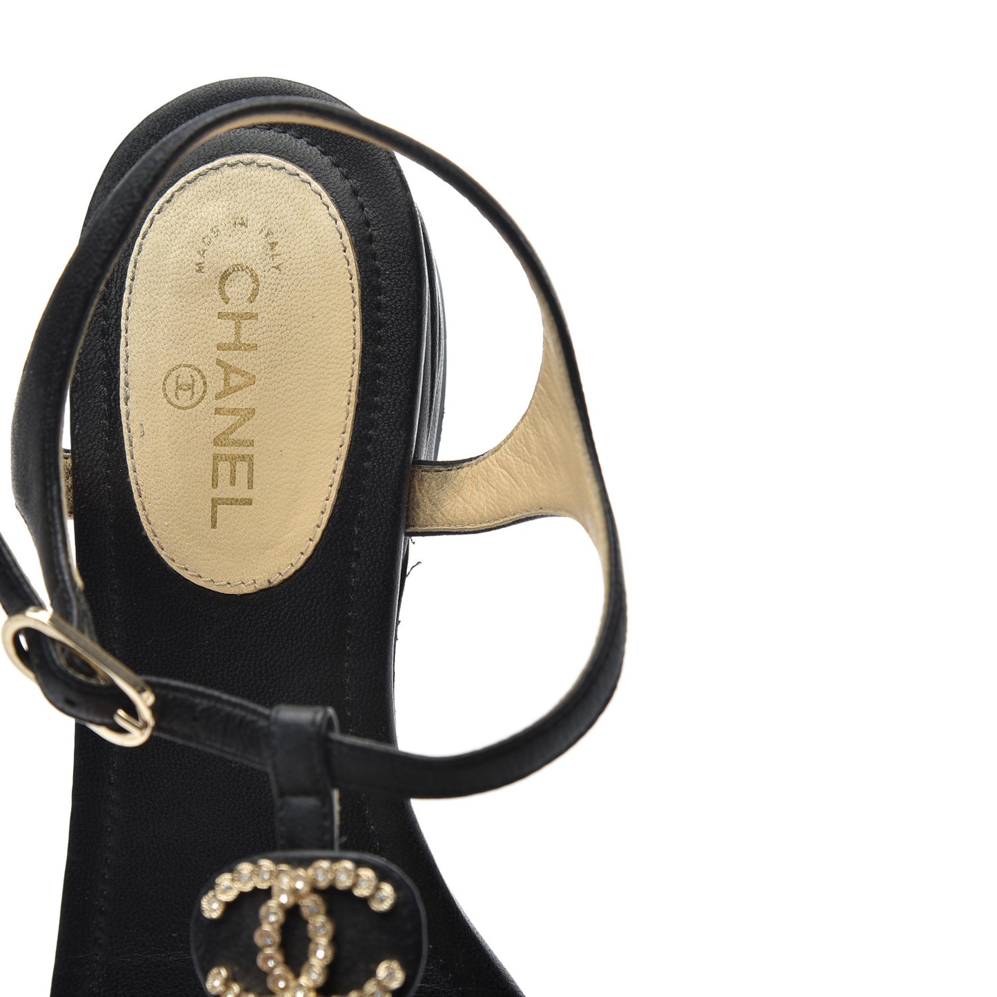 Lambskin CC Chain Thong Sandals 36 Black