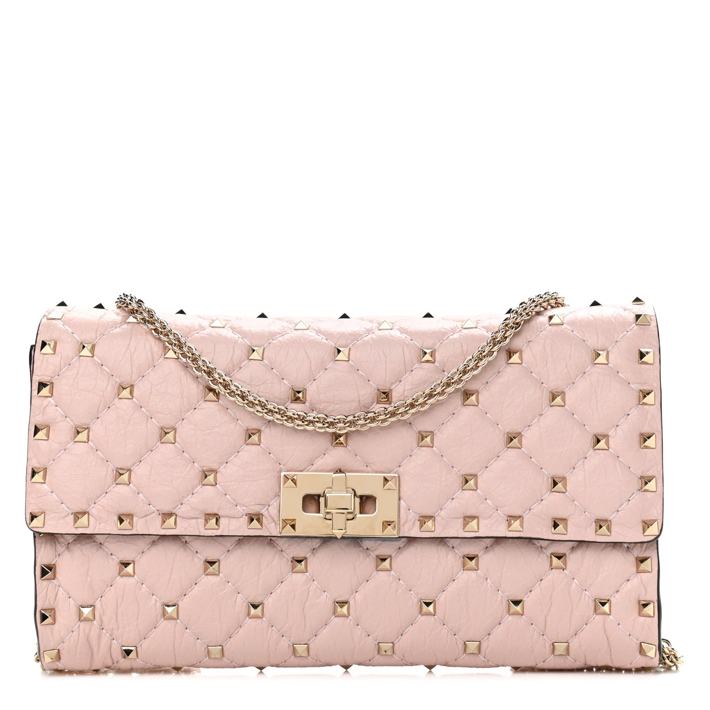 Craquele Nappa Rockstud Spike Wallet on Chain Water Rose