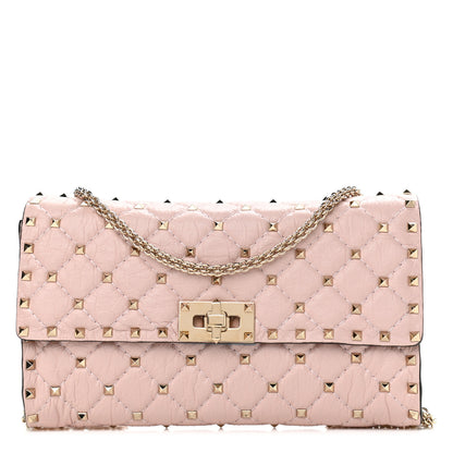 Valentino Garavani Craquele Nappa Rockstud Spike Wallet on Chain Water Rose 1 of 10