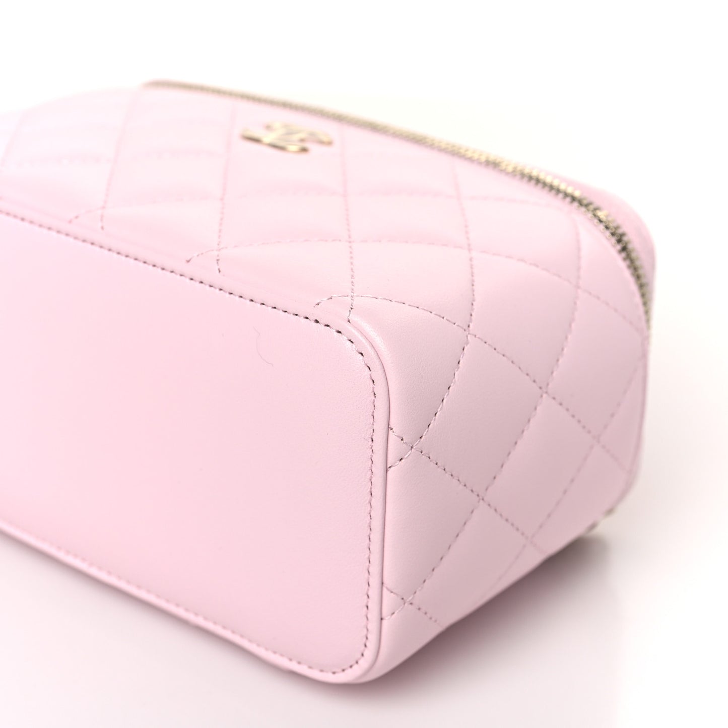 Lambskin Quilted Small Top Handle Vanity Case With Chain Light Pink