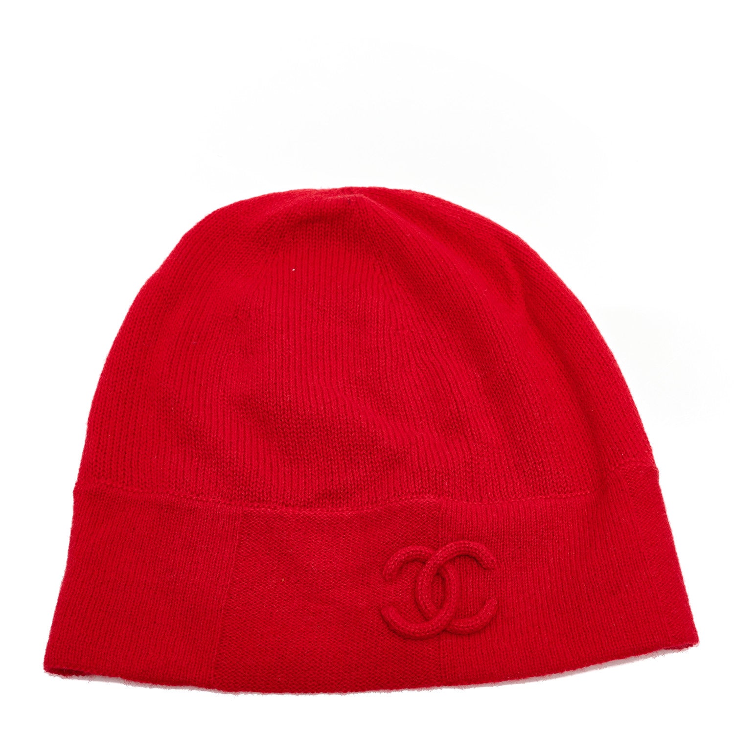Chanel Cashmere Cotton CC Beanie Hat Red 1 of 5