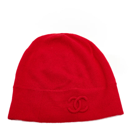 Chanel Cashmere Cotton CC Beanie Hat Red 1 of 5