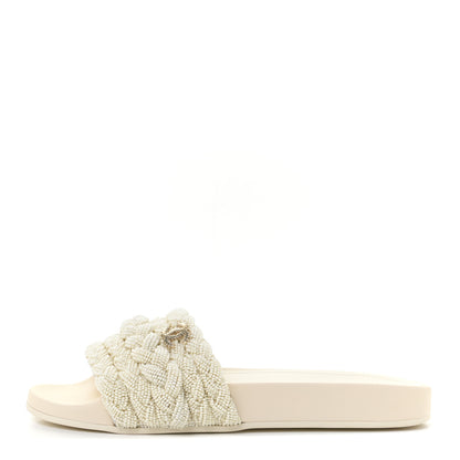 Chanel Lambskin Pearl Beaded Woven Slides 39 Beige 1 of 12