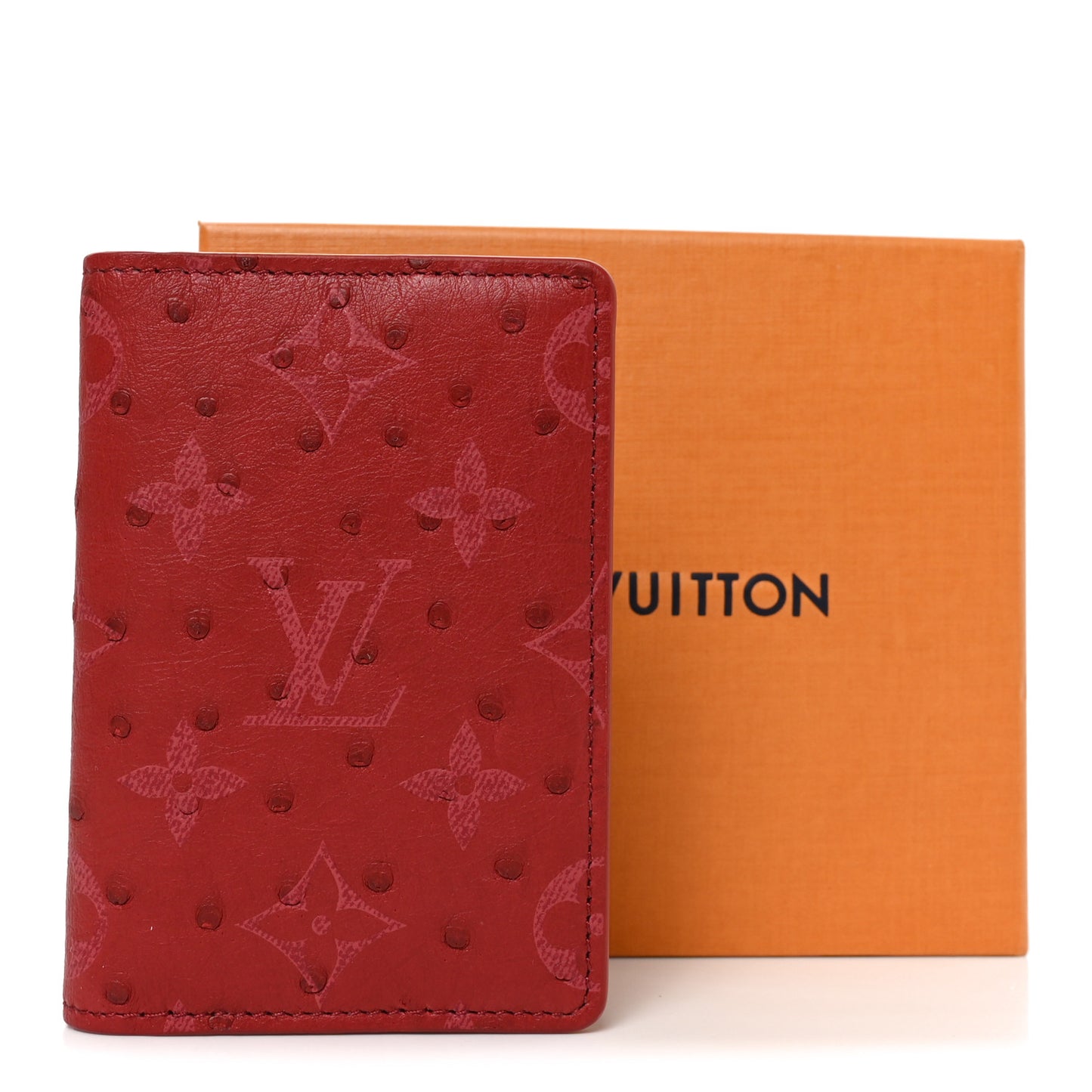 Ostrich Monogram Pocket Organizer NM Rouge Bordeaux
