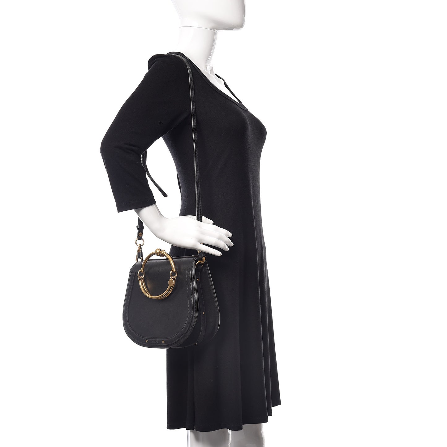 Calfskin Suede Medium Nile Bracelet Bag Black