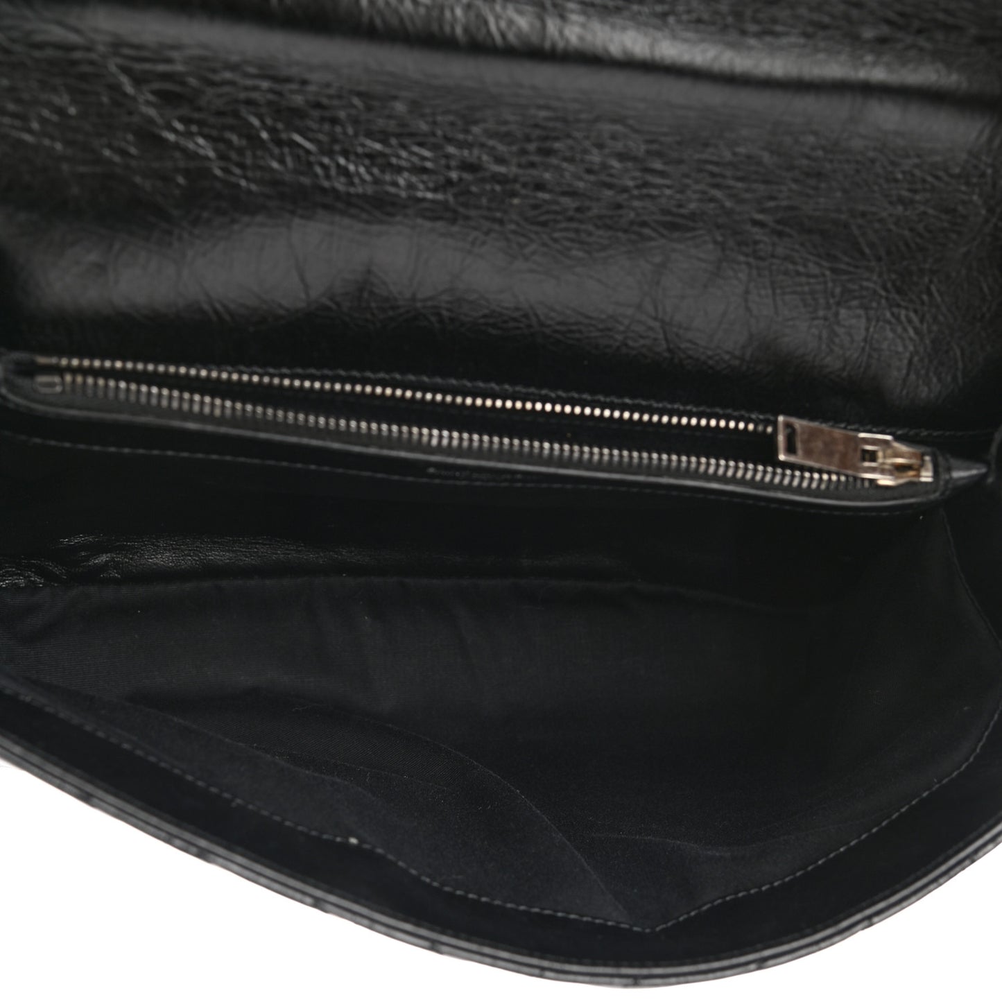 Cracked Shiny Calfskin Matelasse Chevron Monogram Large College Satchel Black
