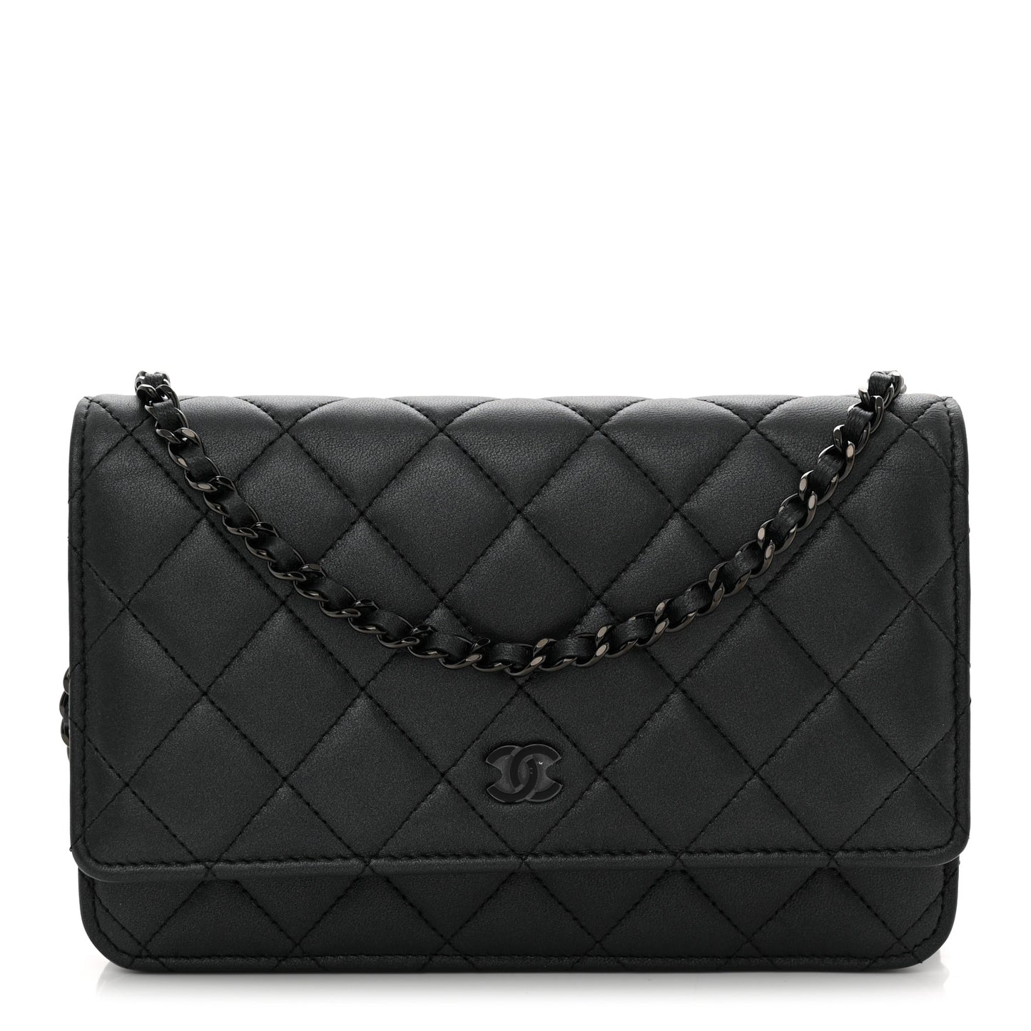 Pearly Lambskin Quilted Wallet On Chain WOC So Black